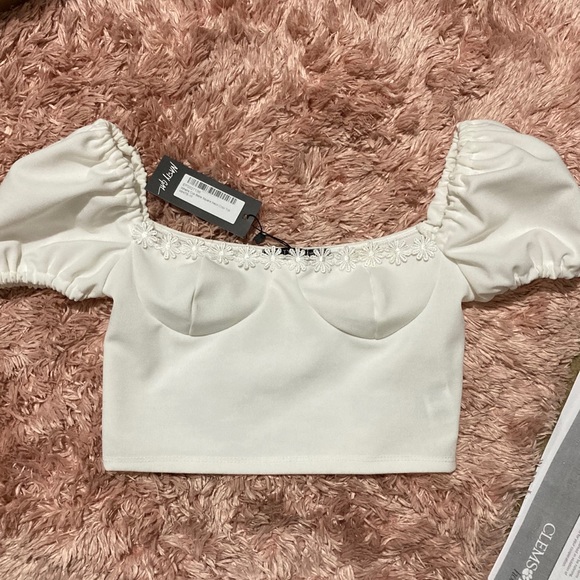Nasty Gal Tops - SOLD White Crop Top With Flower Details